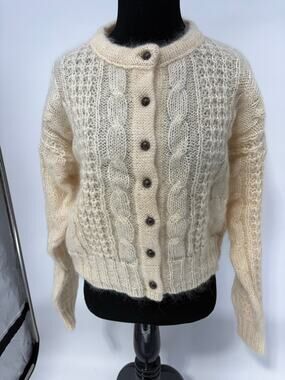 Vintage FORENZA Mohair Wool Blend Cable Knit Cardigan Ivory M NWT NOS